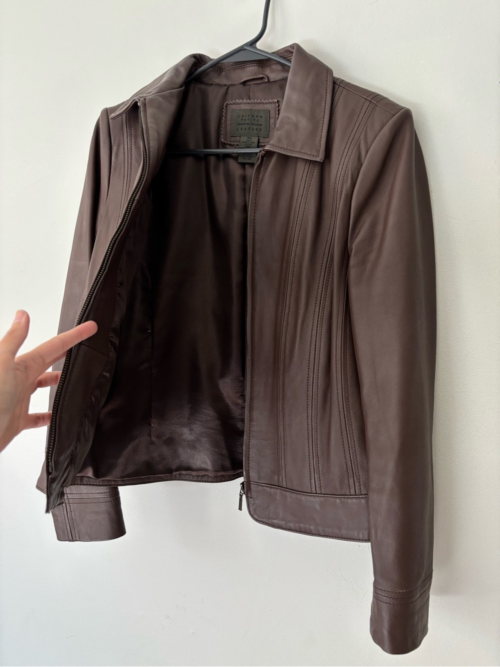 Y2K Brown Preppy Leather Grunge Zip Up Biker Jacket - Size Small